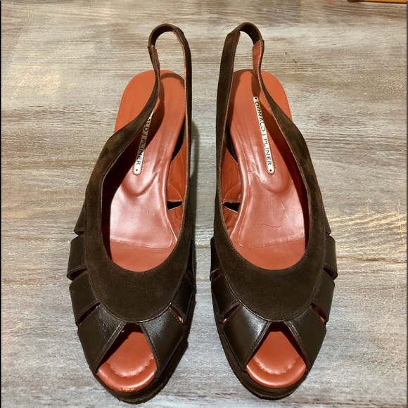 New! Donald Pliner Peep Toe Slingback Wedge Sandal - Picture 2 of 8